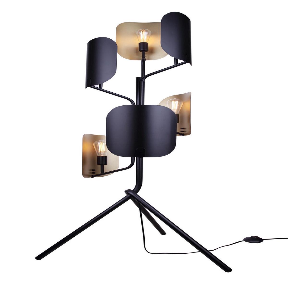 Zyric Six Light Floor Lamp Matte Black & Painted Gold
