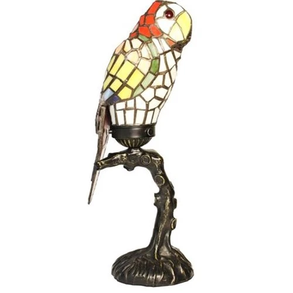 Red Parrot Genuine Stained Glass Lamp with Satin Bronze Finish Base