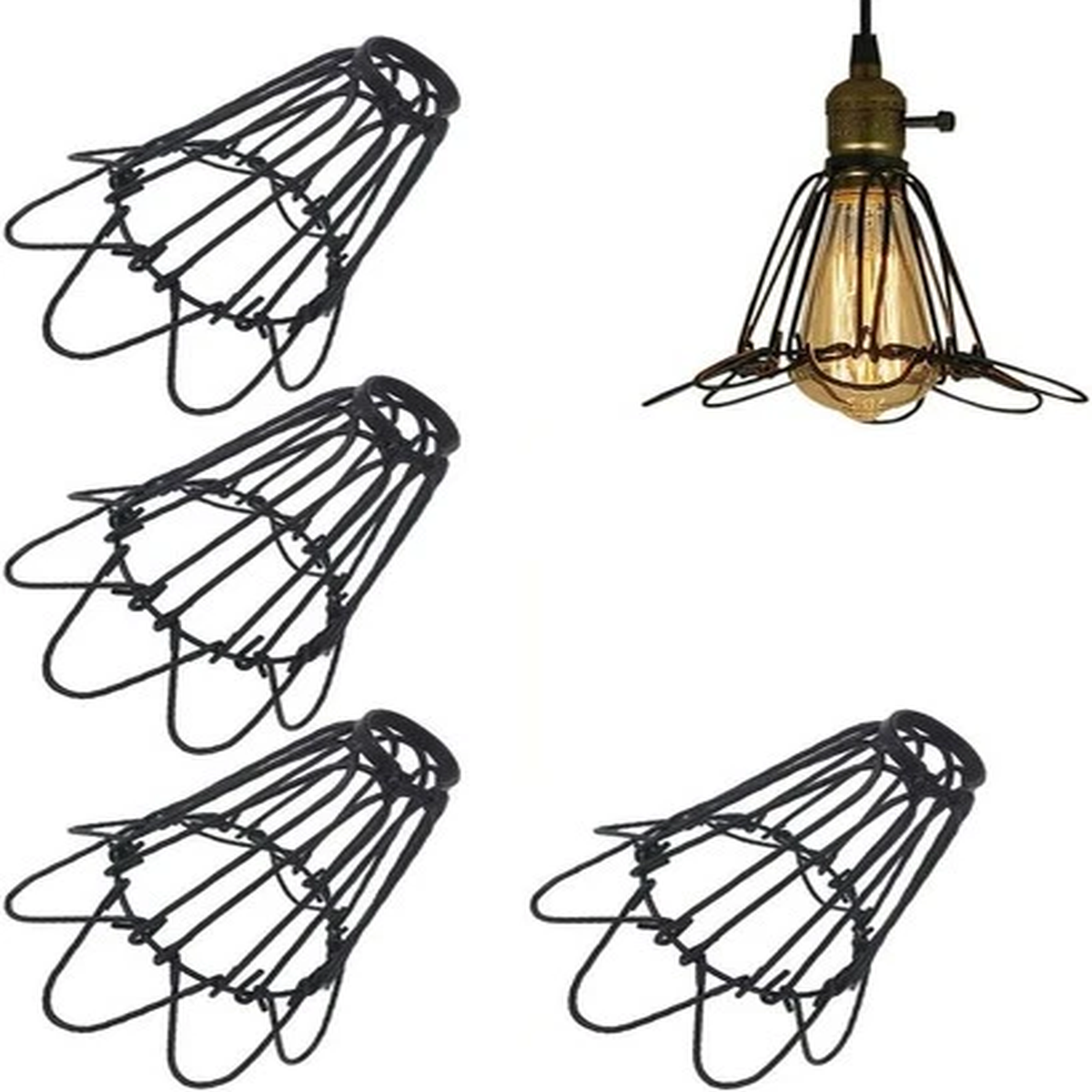1, 4 Pack Metal Bulb Guard Open Style Adjustable Iron Bird Cage Lamp Shade Black